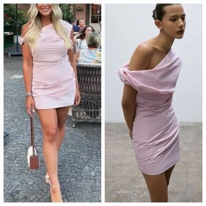 NWT Paris Georgia Mini Dress Pink Remmy One Shoulder Draped size S